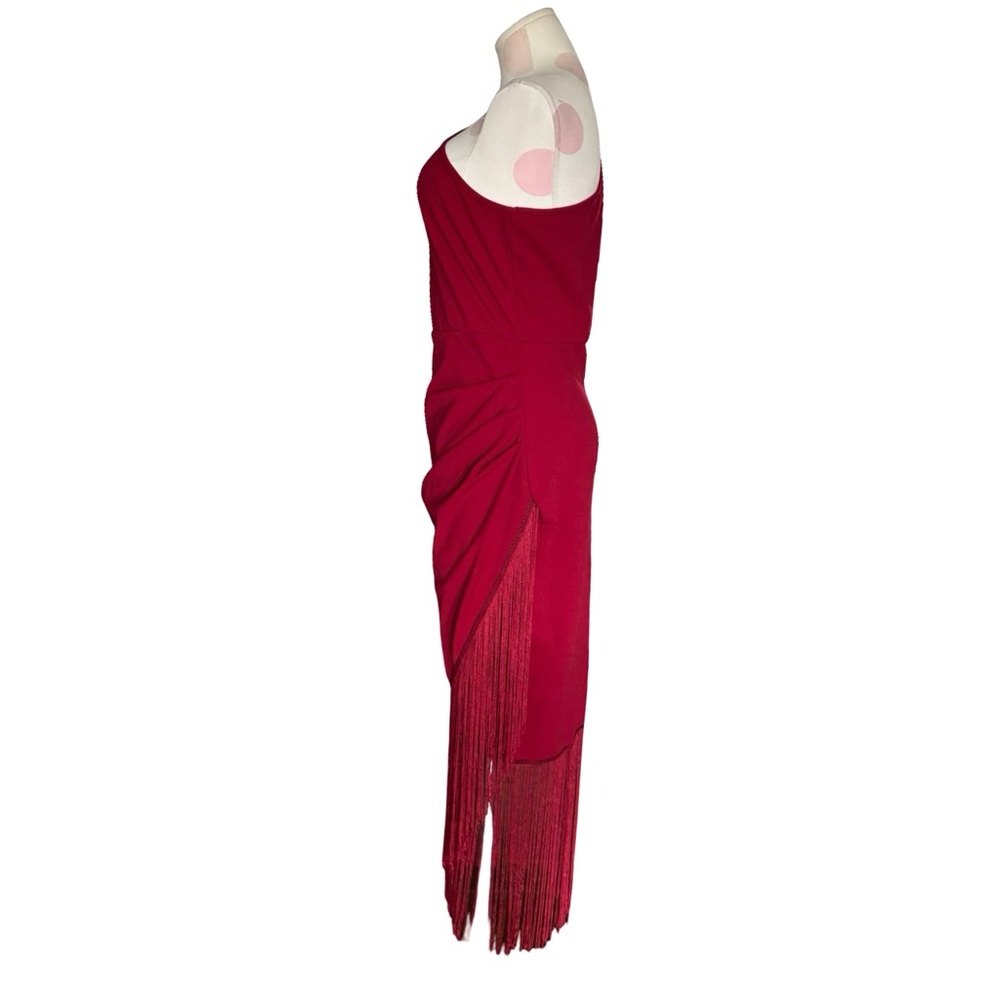 SHEIN Wine One-Shoulder Fringe Midi Dress - Picture 7 of 9